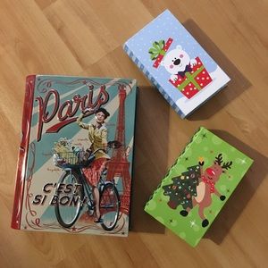 Gift boxes 1 large metal in French, 2 small for gift cards.  Ideal for Holidays.